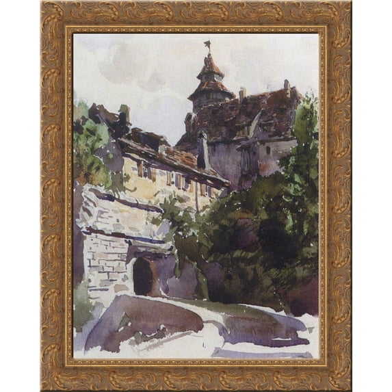 Corner of the medieval city with a wall 20x24 Gold Ornate Wood Framed Canvas Art by Polenov, Vasily