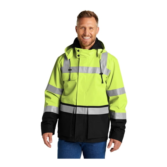 CornerStone Unisex ANSI 107 Class 3 Waterproof Ripstop 3-In-1 Parka | Hard Shell Rain Jacket & Fleece Hoodie for Men & Women