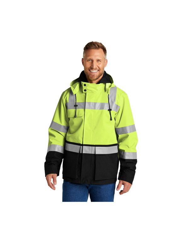 Unisex ANSI 107 Class 3 Waterproof Ripstop 3-In-1 Parka | Hard Shell Rain Jacket & Fleece Hoodie for Men & Women