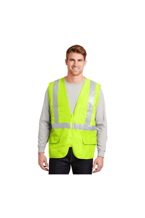Unisex ANSI 107 Class 2 Mesh Back Safety Vest | Reflective Gear for Men & Women, High Visibility Zip Up Outerwear for Construction, Roadside & Utility Work