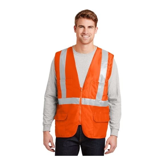 CornerStone Unisex ANSI 107 Class 2 Mesh Back Safety Vest | Reflective Gear for Men & Women, High Visibility Zip Up Outerwear for Construction, Roadside & Utility Work