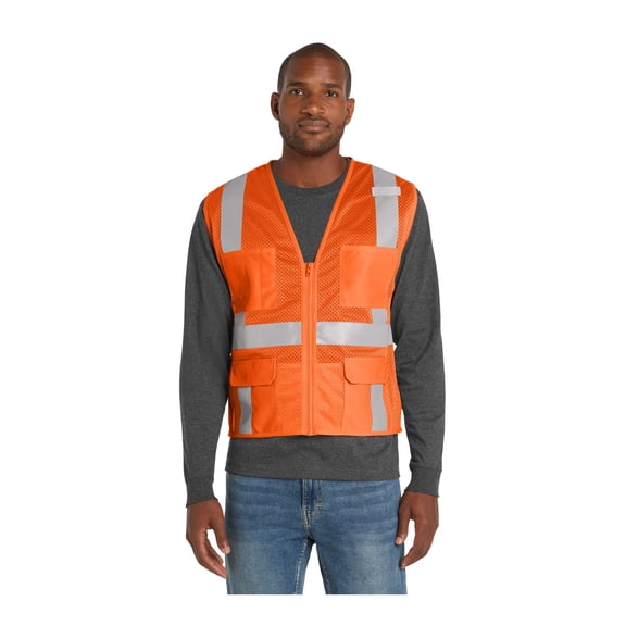 CornerStone ANSI 107 Class 2 Mesh Six-Pocket Zippered Vest | High Visibility Reflective Gear for Men & Women, Safety Outerwear for Construction, Roadside & Utility Work