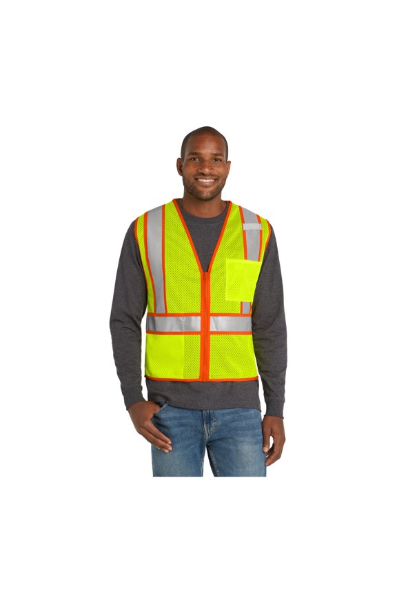 ANSI 107 Class 2 Mesh Zippered Two-Tone Vest | Reflective Safety Gear for Men & Women, High Visibility Outerwear for Construction, Security & Roadside Work