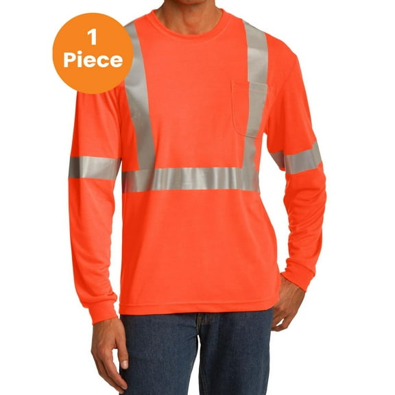 CornerStone ANSI 107 Class 2 Safety T-Shirt. CS401, Safety Orange/ Reflective, M Wicks Moisture, I2, Left Chest Pocket For Pens And Notes