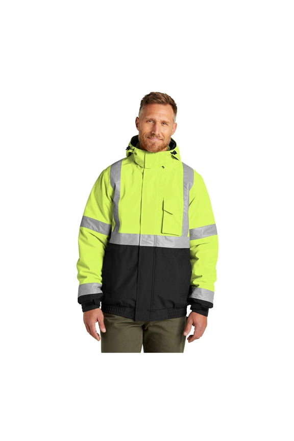 Unisex ANSI 107 Class 3 Economy Waterproof Insulated Bomber Jacket | High Vis Winter Coat for Men & Women