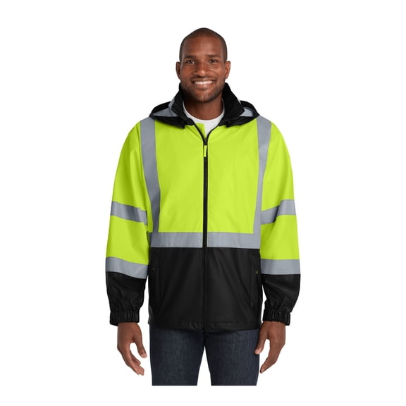 CornerStone ANSI 107 Class 3 Safety Windbreaker | High Vis, Men & Women Water Resistant Jacket, Drawcord Hem, Snap Off Hood