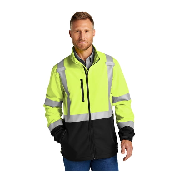 CornerStone Unisex ANSI 107 Class 3 Soft Shell Jacket | Water-Resistant High Vis Coat for Men & Women with Zippered Pockets
