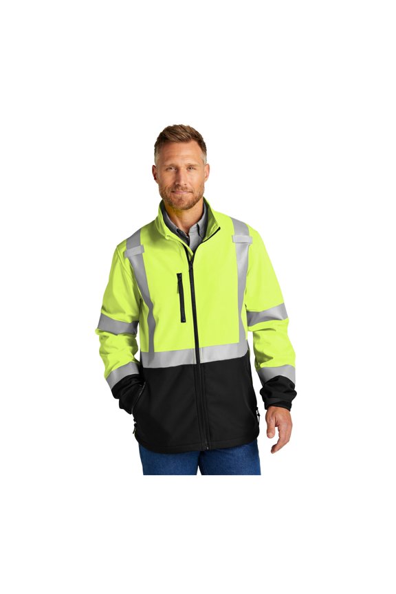 Unisex ANSI 107 Class 3 Soft Shell Jacket | Water-Resistant High Vis Coat for Men & Women with Zippered Pockets