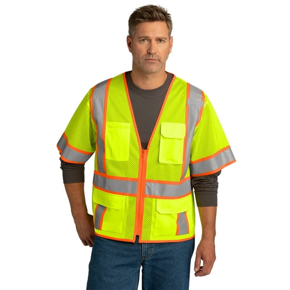 CornerStone ® ANSI 107 Class 3 Surveyor Mesh Zippered Two-Tone Short Sleeve Vest. CSV106