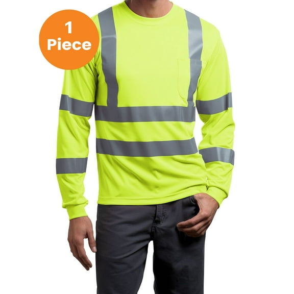 CornerStone CS409 Type R Class 3 Long Sleeve Safety T-Shirt, Safety Orange, M, 3.7-Ounce, 100% polyester, Mens Work Shirts