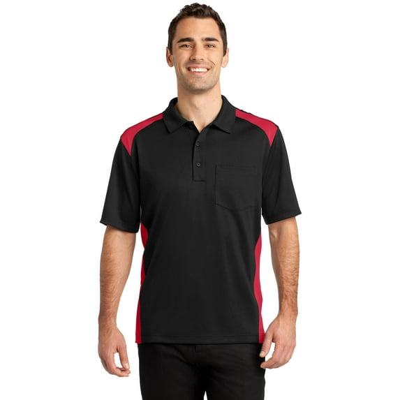 CornerStone CS416 Mens Select Snag-Proof Two Way Colorblock Pocket Polo T-Shirt, Black & Red - 4XL