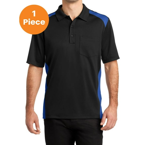CornerStone CS416 Select Snag-Proof Two Way Colorblock Pocket Polo, Black/ Royal, XL, Mens Work Shirts