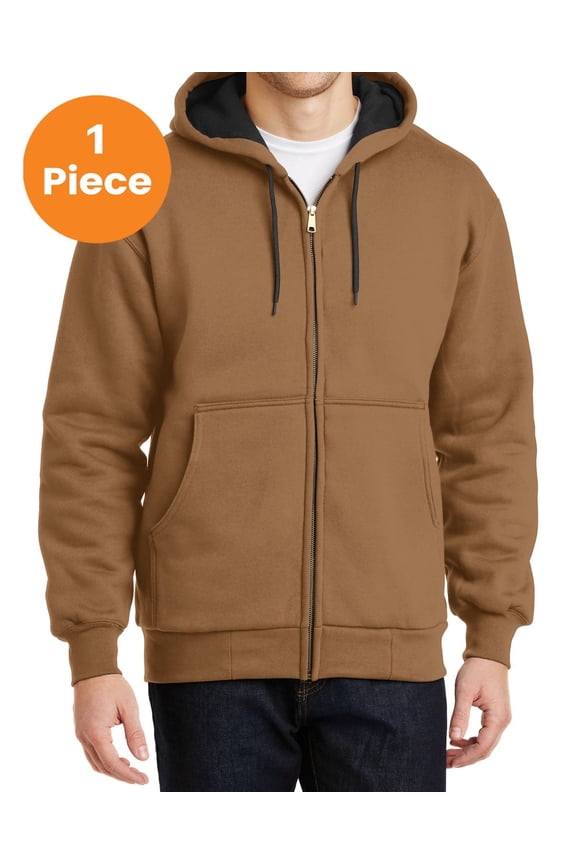 CS620 Heavyweight Full-Zip Hooded Sweatshirt with Thermal Lining, Duck Brown, 4XL, Mens Hoodies