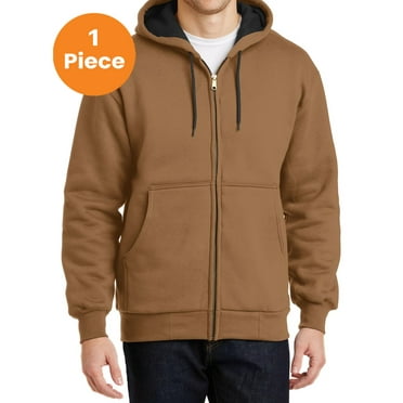 CornerStone CS620 Heavyweight Full-Zip Hooded Sweatshirt with Thermal Lining, Duck Brown, S, Mens Work Jackets