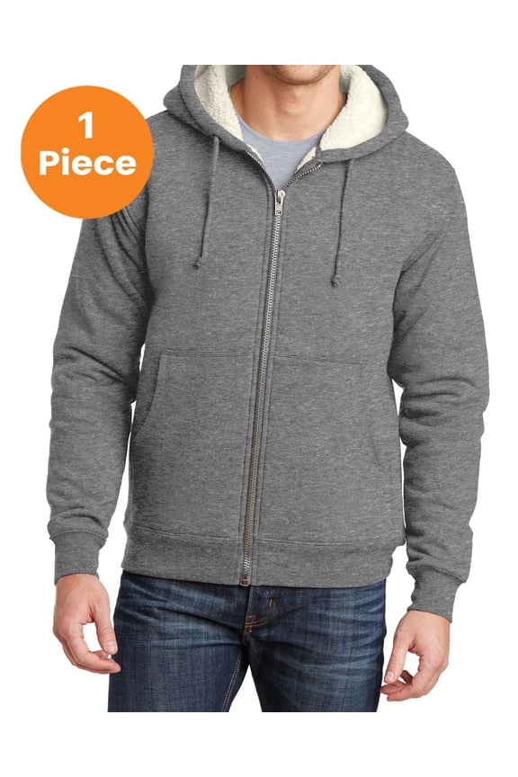 CS625 Heavyweight Sherpa-Lined Hooded Fleece Jacket, Grey, L, Mens Hoodies and Sweatshirts