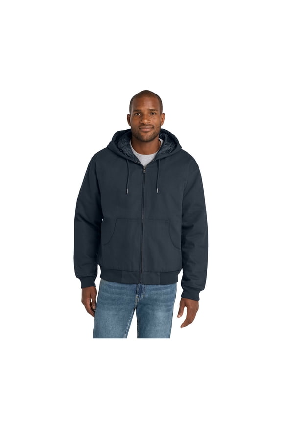 Unisex Duck Cloth Hooded Work Jacket | Zip Up Outerwear for Men & Women with Insulated Hood & Hand Warmer Pockets