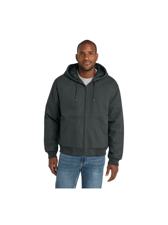 Unisex Duck Cloth Hooded Work Jacket | Zip Up Outerwear for Men & Women with Insulated Hood & Hand Warmer Pockets