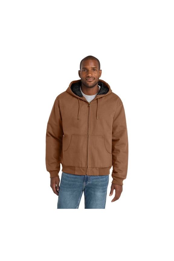 Unisex Duck Cloth Hooded Work Jacket | Zip Up Outerwear for Men & Women with Insulated Hood & Hand Warmer Pockets