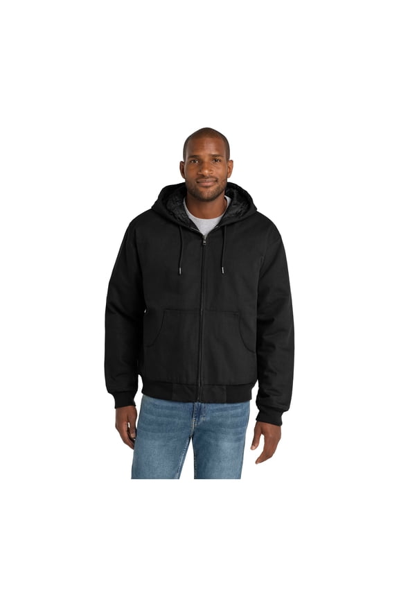 Unisex Duck Cloth Hooded Work Jacket | Zip Up Outerwear for Men & Women with Insulated Hood & Hand Warmer Pockets