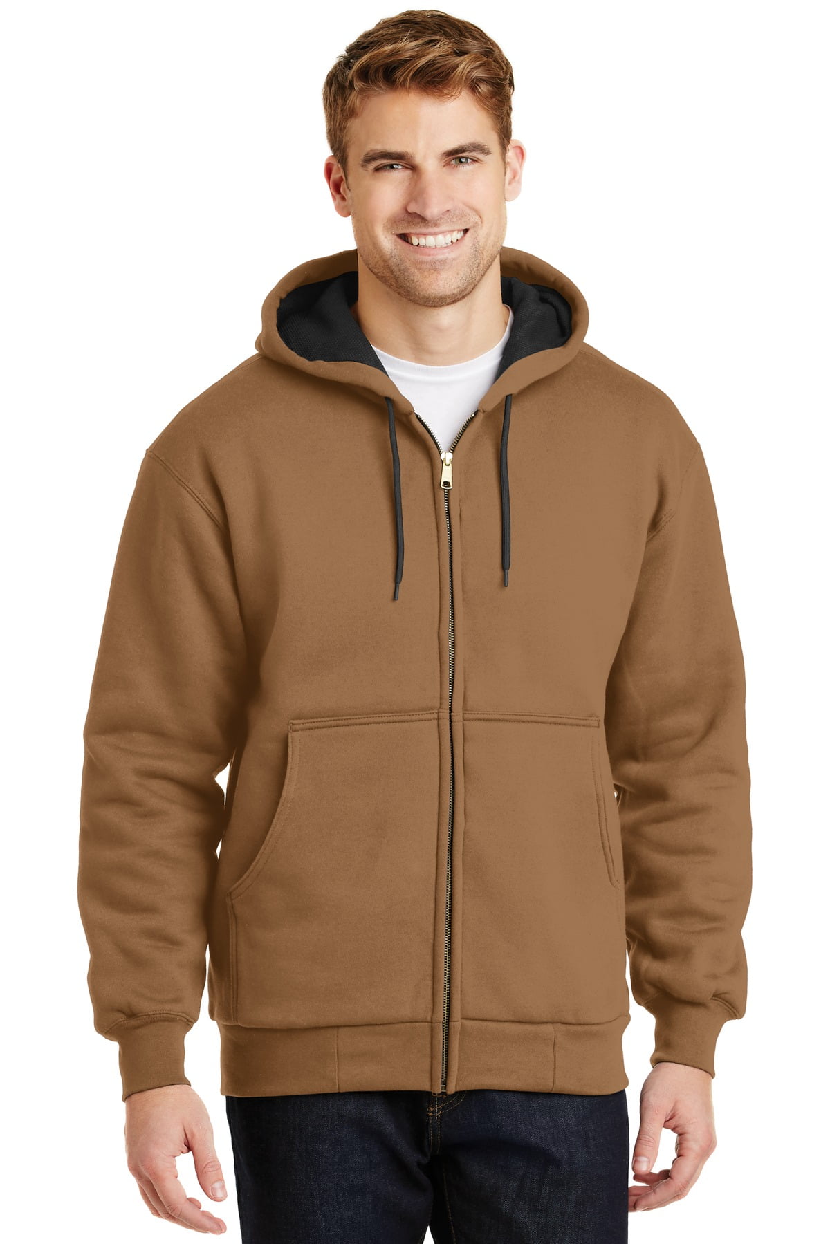 CornerStone CS620 Heavyweight Full Zip Hooded Sweatshirt with Thermal Lining Duck Brown L Walmart Business Supplies