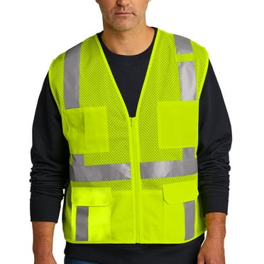 CornerStone Hi Vis Safety Vests for Men ANSI Reflective Strips Six Pocket Safety Zippered Vest, Yellow S