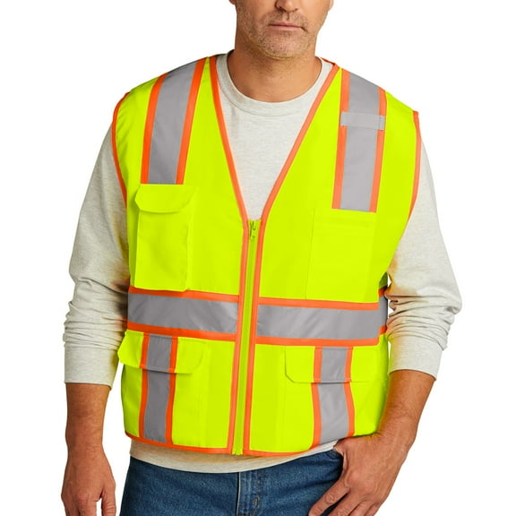 CornerStone High Visibility Safety Vest for Men Pockets Zipper ANSI Type Vest 107 Class 2, Safety Yellow 2XL