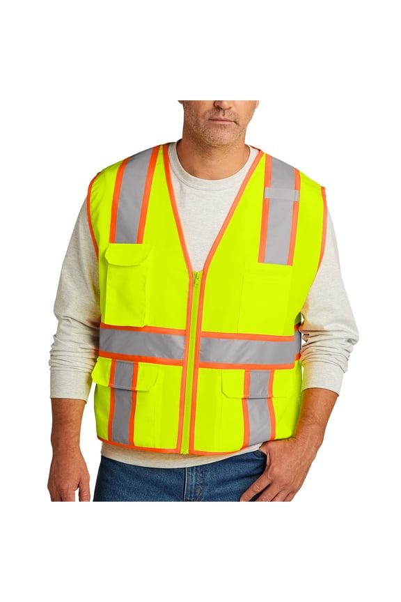 High Visibility Safety Vest for Men Pockets Zipper ANSI Type Vest 107 Class 2, Safety Yellow S