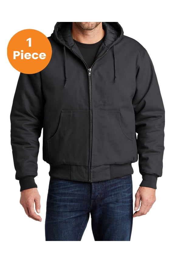 Men’s Duck Cloth Hooded Work Jacket. J763H., Charcoal, 2XL, Men's Athletic Sweatshirts