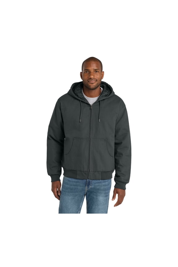 Unisex Duck Cloth Hooded Work Jacket | Zip Up Outerwear for Men & Women with Insulated Hood & Hand Warmer Pockets