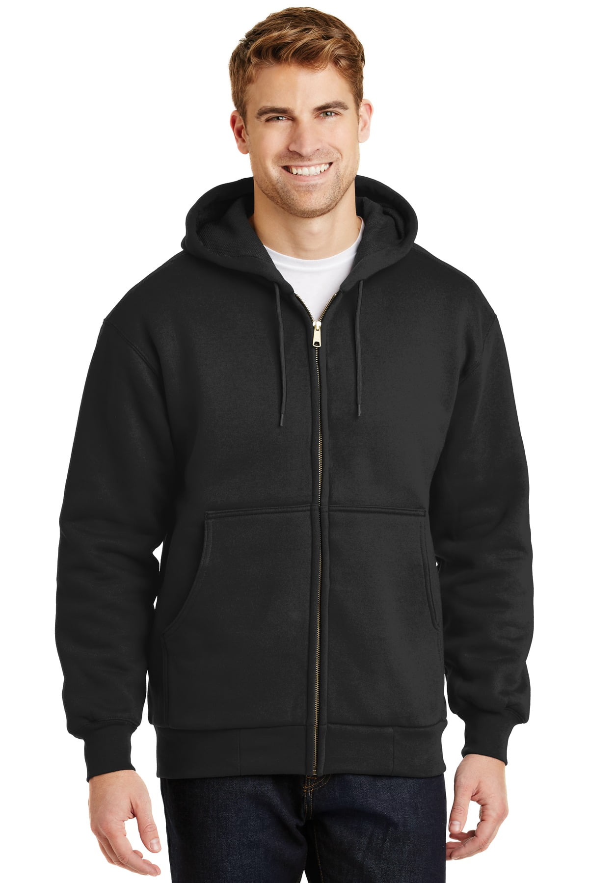 スウェット・トレーナー STONE Hoodie with zip and sleeve pockets CornerStone Men's Heavy Weight Brass Zipper Pouch Pocket
