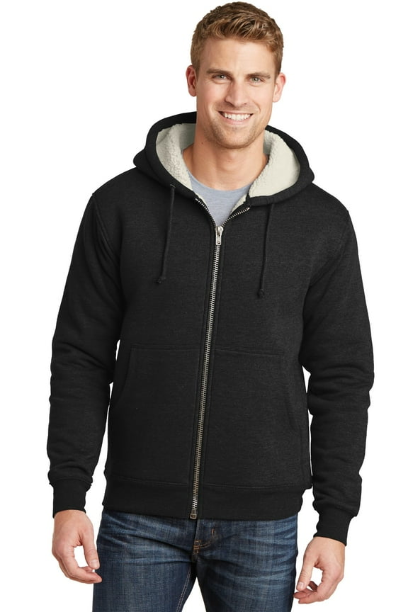 Men's Heavyweight Sherpa Lined Hooded Fleece Jacket_Black_3XL
