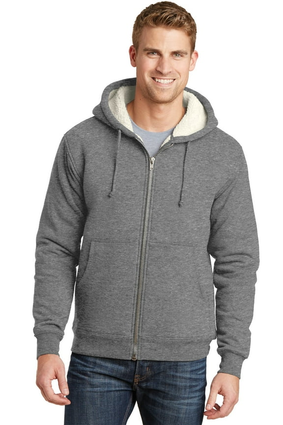 Men's Heavyweight Sherpa Lined Hooded Fleece Jacket_Grey_2XL