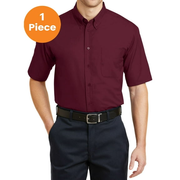 CornerStone Men’s Short Sleeve SuperPro Twill Shirt. SP18., Burgundy, XL, Mens Casual Button Down Shirts