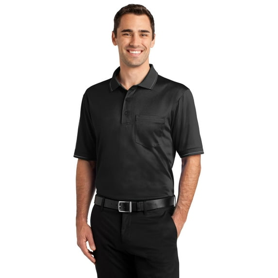 CornerStone Select Snag Proof Tipped Pocket Polo-XS (Black/ Smoke Grey)