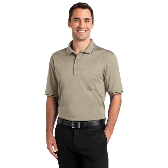 CornerStone Select Snag Proof Tipped Pocket Polo-XS (Tan/ Black)