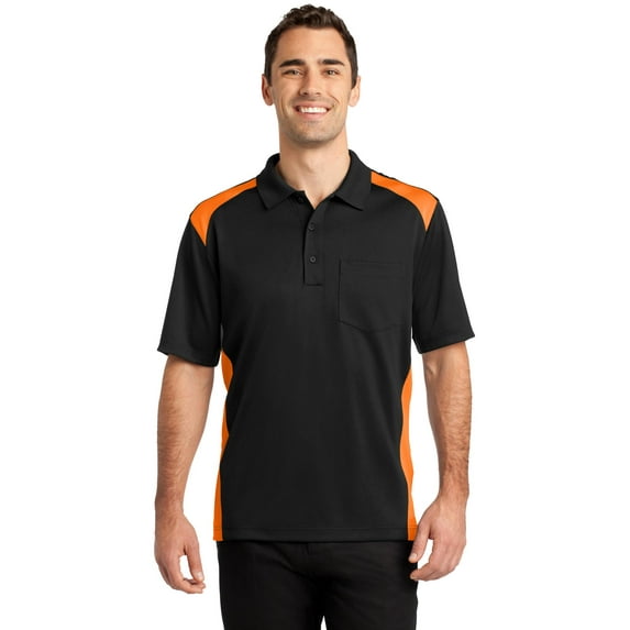 CornerStone Select Snag Proof Two Way Colorblock Pocket Polo-M (Black/ Shock Orange)