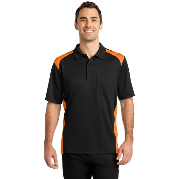 CornerStone Select Snag Proof Two Way Colorblock Pocket Polo-XL (Black/ Shock Orange)