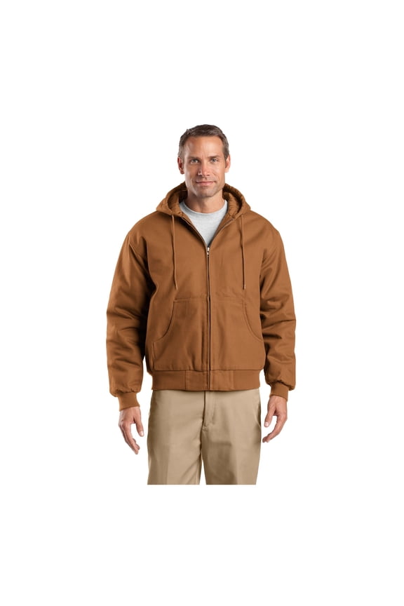 Unisex Tall Duck Cloth Hooded Work Jacket | Zip Up Outerwear for Men & Women with Insulated Hood & Hand Pockets