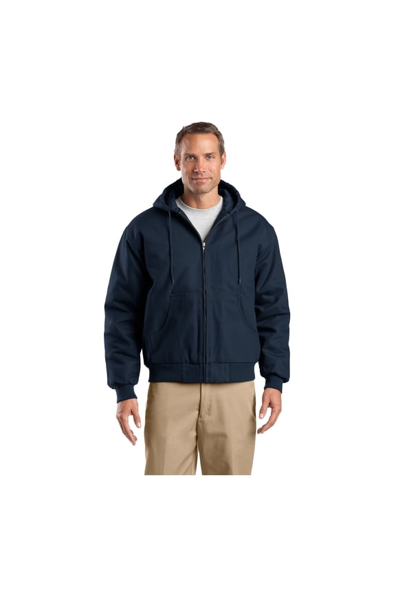 Unisex Tall Duck Cloth Hooded Work Jacket | Zip Up Outerwear for Men & Women with Insulated Hood & Hand Pockets