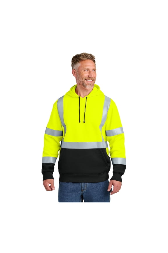 Unisex A107 Class 3 Heavy Duty Fleece Pullover Hoodie | High Vis Sweatshirt for Work, Reflective Fleece Jacket