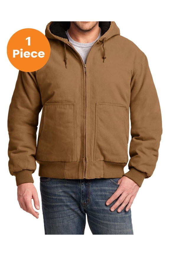 Washed Duck Cloth Insulated Hooded Work Jacket, Duck Brown, L, Mens Coats and Jackets