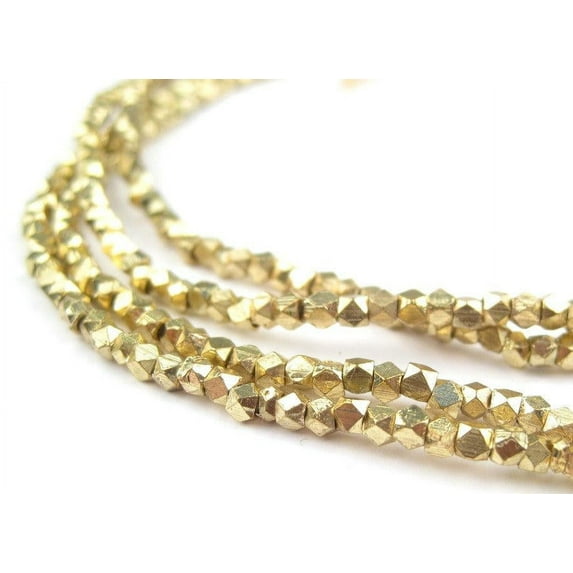The Bead Chest Cornerless Cube Beads - Full Strand of Faceted Ethnic Metal Spacers (2mm, Gold)