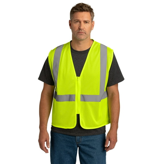 Cornerstone ANSI 107 Class 2 Economy Mesh Zippered Vest, Safety Yellow, 4/5X