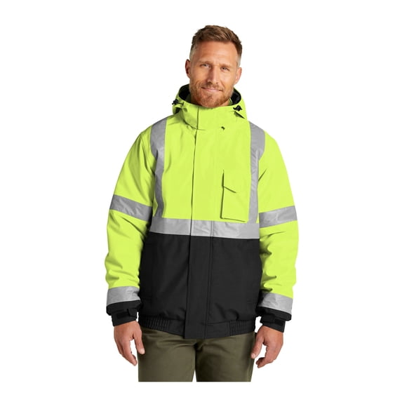 CornerStone Unisex ANSI 107 Class 3 Economy Waterproof Insulated Bomber Jacket | High Vis Winter Coat for Men & Women