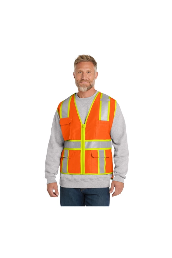 Unisex ANSI 107 Class 2 Surveyor Zippered Two-Tone Vest | Reflective Safety Gear for Men & Women, High Visibility Zip Up Outerwear for Construction, Roadside & Utility Work
