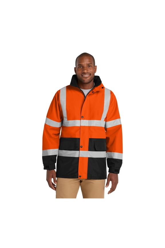 Unisex ANSI 107 Class 3 Waterproof Parka | Reflective Rain Jacket for Men & Women, Adjustable Waist, Hidden Hood