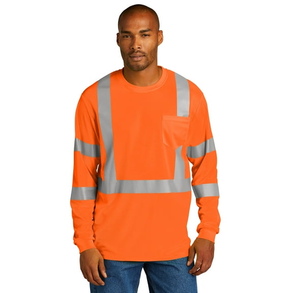 CornerStone CS203 ANSI 107 Class 3 Mesh Long Sleeve T-Shirt, Safety Orange, S
