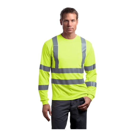 CornerStone ANSI 107 Class 3 Long Sleeve Snag-Resistant Reflective T-Shirt | Safety Clothing for Men & Women, High Visibility Work Tee