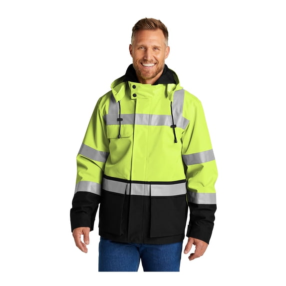 CornerStone Unisex ANSI 107 Class 3 Waterproof Ripstop 3-In-1 Parka | Hard Shell Rain Jacket & Fleece Hoodie for Men & Women