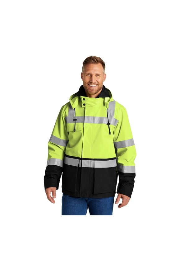 Unisex ANSI 107 Class 3 Waterproof Ripstop 3-In-1 Parka | Hard Shell Rain Jacket & Fleece Hoodie for Men & Women